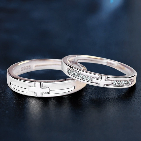 925 Sterling Zilveren Kruis Koppelringen Verstelbaar Zirconia Ingelegd Open Ring Mode Sieraden Cadeau Voor Mannen Vrouwen