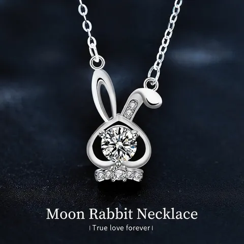 Collana con Ciondolo a Forma di Coniglio in Argento Sterling 925 Moissanite per Donna Elegante Gioielli a Catena