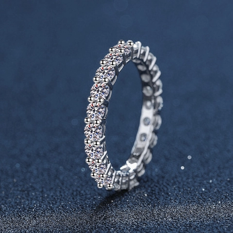 925 Sterling Silver Eternity Band Ring For Women Round White Zirconia Inlaid Stackable Thin Ring Party Wedding Fine Jewelry