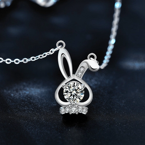 Collana con Ciondolo a Forma di Coniglio in Argento Sterling 925 Moissanite per Donna Elegante Gioielli a Catena