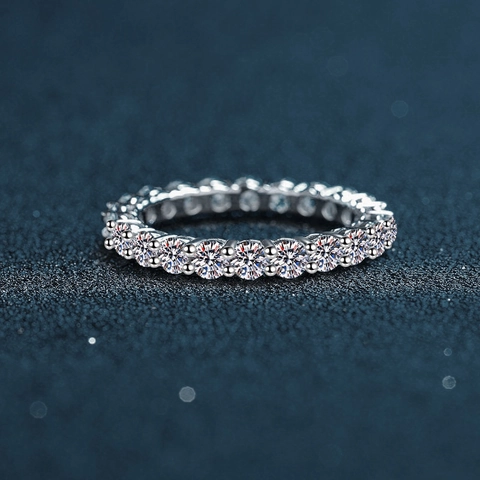 925 Sterling Silver Eternity Band Ring For Women Round White Zirconia Inlaid Stackable Thin Ring Party Wedding Fine Jewelry