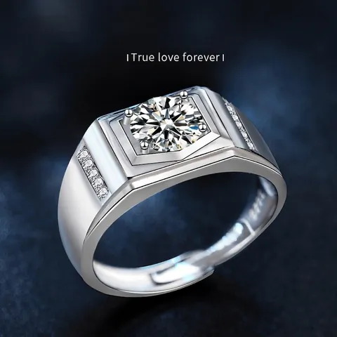 925 Sterlingsilber Moissanit Ring Für Herren Luxus Geometrisch Verstellbar Offenes Band Glitzernde Hip Hop Schmuck