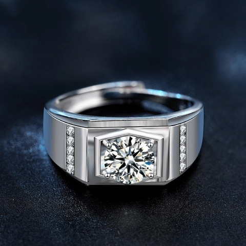 925 Sterlingsilber Moissanit Ring Für Herren Luxus Geometrisch Verstellbar Offenes Band Glitzernde Hip Hop Schmuck