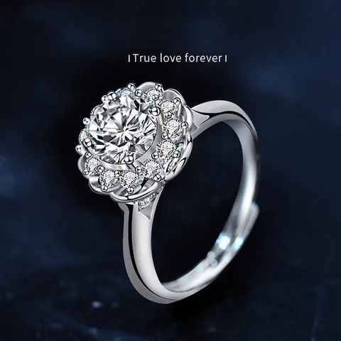 925 Sterling Zilveren Moissaniet Ring Bloemvorm Cluster Glinsterende Verstelbare Open Ring Bruiloft Verloving Sieraden Voor Vrouwen