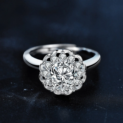 925 Sterling Zilveren Moissaniet Ring Bloemvorm Cluster Glinsterende Verstelbare Open Ring Bruiloft Verloving Sieraden Voor Vrouwen