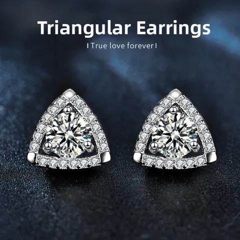 925 Sterling Zilveren Driehoek Moissaniet Oorknopjes Voor Vrouwen 0.5ct Halo Moissaniet Sieraden Met GRA Certificaat