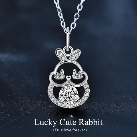 Collana con Pendente a Forma di Coniglio in Argento Sterling 925 Moissanite Taglio Rotondo Segno Zodiacale Gioielli Regalo Donna