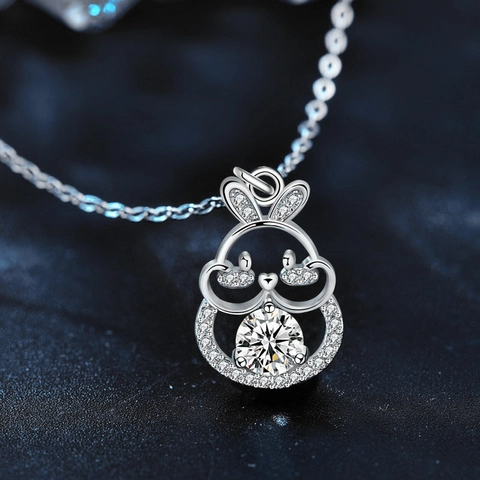 Collana con Pendente a Forma di Coniglio in Argento Sterling 925 Moissanite Taglio Rotondo Segno Zodiacale Gioielli Regalo Donna