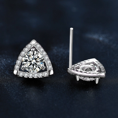 925 Sterling Zilveren Driehoek Moissaniet Oorknopjes Voor Vrouwen 0.5ct Halo Moissaniet Sieraden Met GRA Certificaat