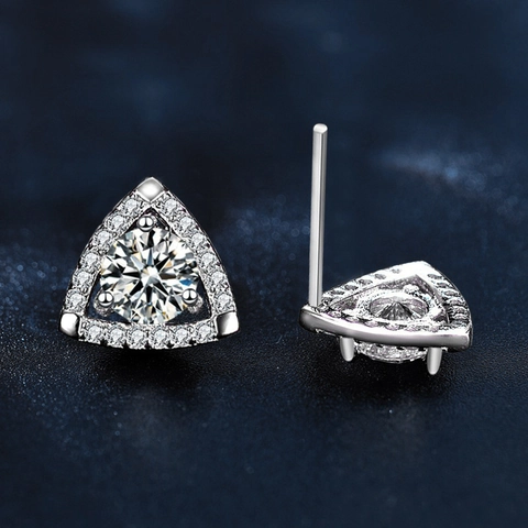 Pendientes de Botón de Moissanita en Triángulo de Plata de Ley 925 para Mujer Joyas de Moissanita Halo Con Certificado GRA