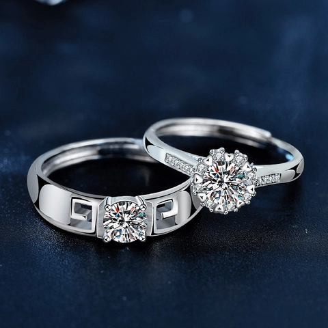 925 Argento Sterling Moissanite Coppia Anelli Set Regolabile Moebius Ala Cuore Matrimonio Promessa Anelli Per Uomo Donna Gioielli