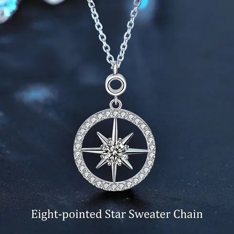 925 Sterling Zilver Achtpuntige Ster Moissaniet Hanger Ketting Elegante Trui Ketting Voor Vrouwen Huwelijk Feest Sieraden
