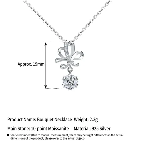 Collar de Plata de Ley 925 con Colgante de Ramo Moissanita para Mujer Diseño de Lazo Floral Estilo Coreano Joyería de Lujo Ligero