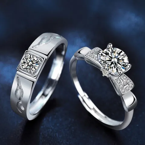 925 Sterling Silver Moissanite Reindeer Couple Rings Adjustable Open Ring Antler Design Christmas Jewelry Gift For Women Men