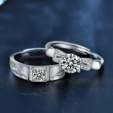 925 Sterling Silver Moissanite Reindeer Couple Rings Adjustable Open Ring Antler Design Christmas Jewelry Gift For Women Men