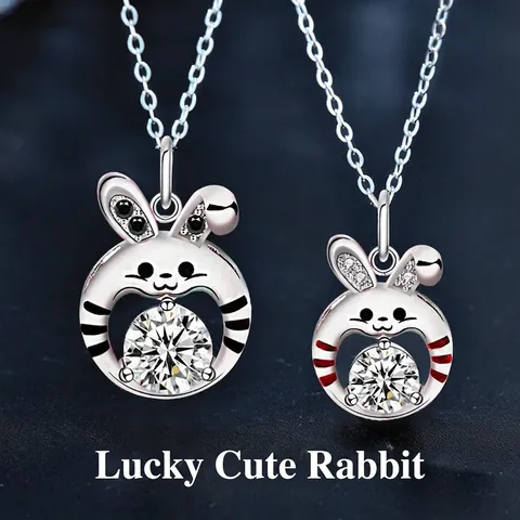 925 Sterling Silver Moissanite Rabbit Pendant Necklace Cute Zodiac Animal Bunny Couples Jewelry Gift For Women