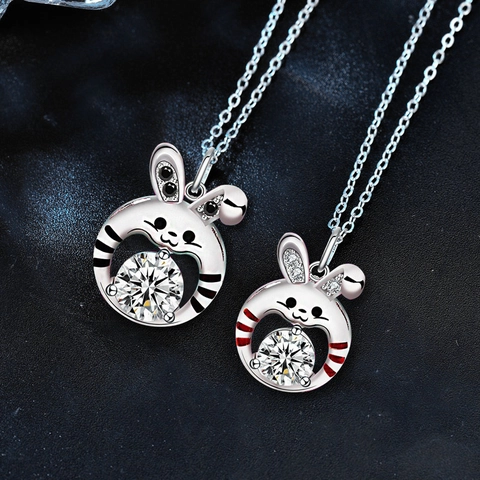 925 Sterling Silver Moissanite Rabbit Pendant Necklace Cute Zodiac Animal Bunny Couples Jewelry Gift For Women