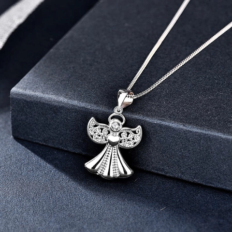 Squisito Ciondolo a Cuore con Ali d'Angelo in Argento Sterling S925 per Donna Zirconia Lucida Motivo Traforato Gioielli Solo Ciondolo