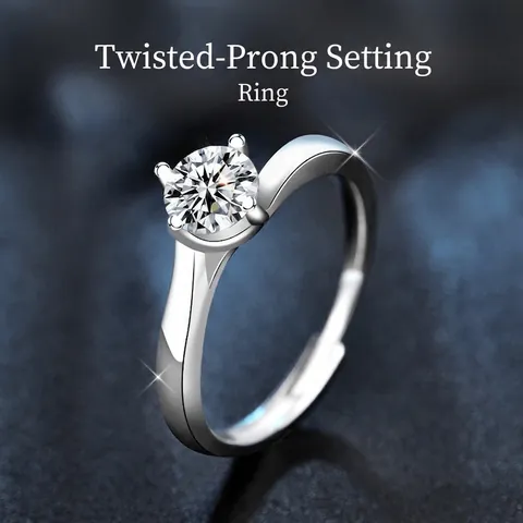 925 Sterling Silver Moissanite Ring For Women Twisted Arm Four Prong Round Brilliant Cut One Carat D Color Adjustable Jewelry
