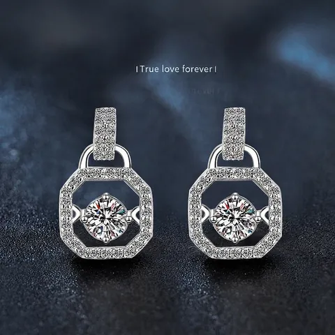 Élégantes Boucles d'Oreilles Clous en Argent Sterling 925 Moissanite Design Halo Octogonal Bijoux Géométriques pour Femme Cadeau