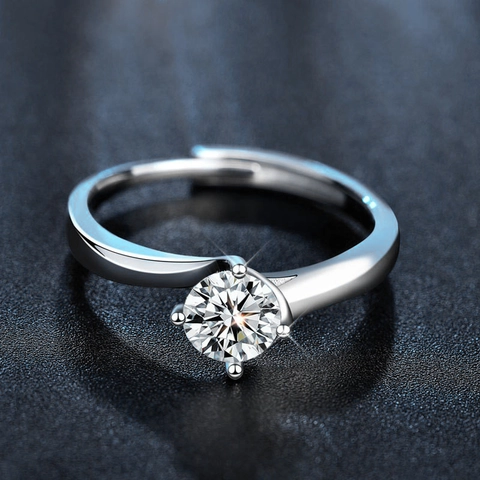 925 Sterling Silver Moissanite Ring For Women Twisted Arm Four Prong Round Brilliant Cut One Carat D Color Adjustable Jewelry