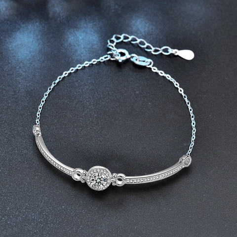 Pulsera de Moissanita en Plata de Ley 925 de Lujo Halo Redondo Cadena Ajustable Brazalete para Mujer Boda Joyería Regalo