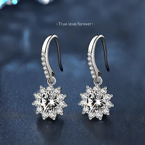 Pendientes de Girasol de Moissanita en Plata de Ley 925 Para Mujer Elegantes Pendientes Colgantes Florales Minimalistas Joyería