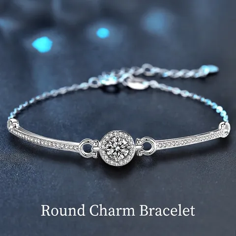 Bracciale Moissanite in Argento Sterling 925 di Lusso Tondo Halo Catena Regolabile Braccialetto per Donna Matrimonio Gioielli