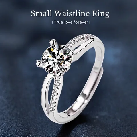 Anello in Argento Sterling 925 Con Moissanite per Donna Misura Aperta Regolabile Design Geometrico Crossover Placcato Oro Bianco