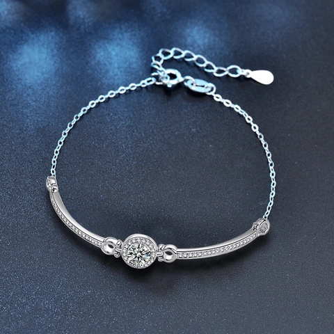 Bracciale Moissanite in Argento Sterling 925 di Lusso Tondo Halo Catena Regolabile Braccialetto per Donna Matrimonio Gioielli