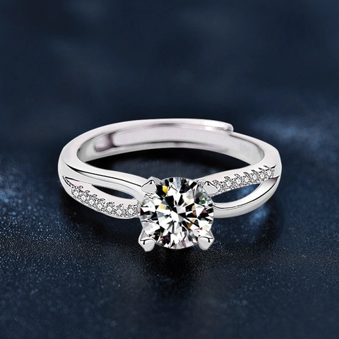 Anello in Argento Sterling 925 Con Moissanite per Donna Misura Aperta Regolabile Design Geometrico Crossover Placcato Oro Bianco