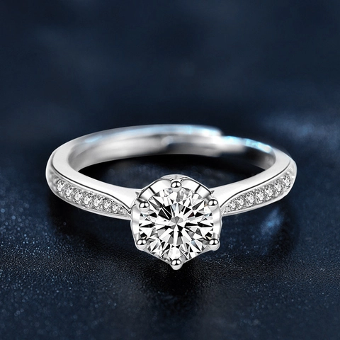 925 Sterlingsilber Moissanit Blütenknospe Offener Ring Für Damen Verstellbarer Sechs-Klauen-Verlobungsring Mode Schmuck