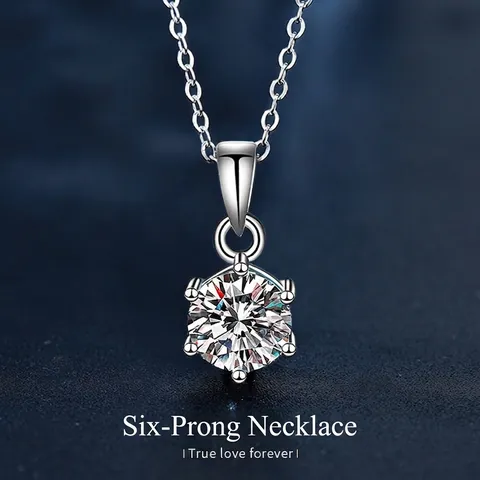 Classica Collana in Argento Sterling 925 con Moissanite per Donna Ciondolo Rotondo a Sei Griffe 1ct 2ct Gioielli di Moda