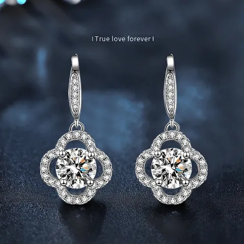 925 Sterling Silver Clover Drop Earrings For Women Moissanite D Color VVS1 With GRA Certificate Luxury Fashion Jewelry