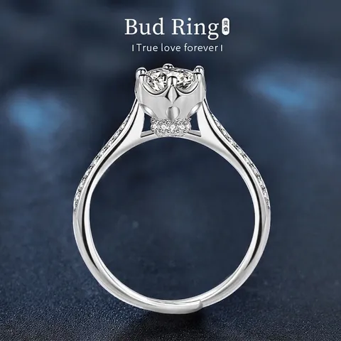 925 Sterlingsilber Moissanit Blütenknospe Offener Ring Für Damen Verstellbarer Sechs-Klauen-Verlobungsring Mode Schmuck