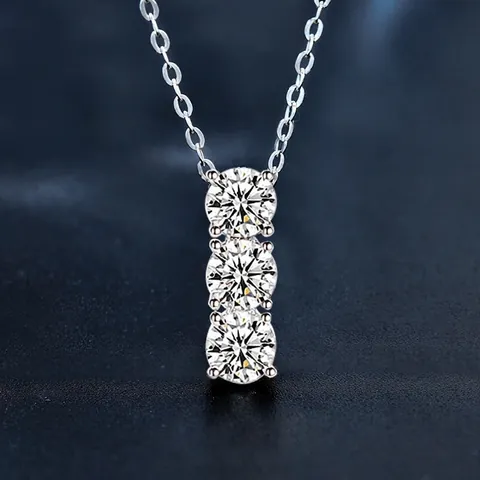 Collana in Argento Sterling S925 Con Moissanite per Donna Ciondolo Lineare Con Tripla Pietra Elegante Choker Gioielli di Moda Regalo