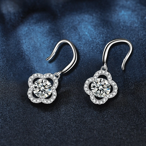 925 Sterling Silver Clover Drop Earrings For Women Moissanite D Color VVS1 With GRA Certificate Luxury Fashion Jewelry