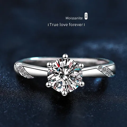 925 Sterling Zilver Een Karaat Moissaniet Ring Klassieke Zes-Klauw Kroonzetting Sprankelende Verloving Bruiloft Sieraden Voor Vrouwen