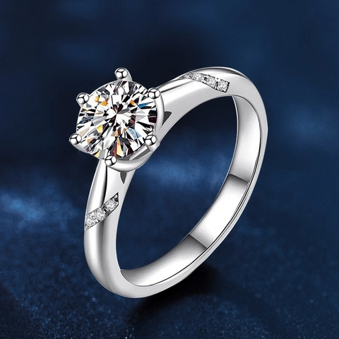 925 Sterling Zilver Een Karaat Moissaniet Ring Klassieke Zes-Klauw Kroonzetting Sprankelende Verloving Bruiloft Sieraden Voor Vrouwen