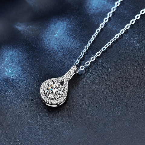 Moissanit 925 Sterlingsilber Tropfen Anhänger Halskette Für Damen Elegante Brillante Wassertropfen Schlüsselbeinkette Schmuck Mit GRA Zertifikat