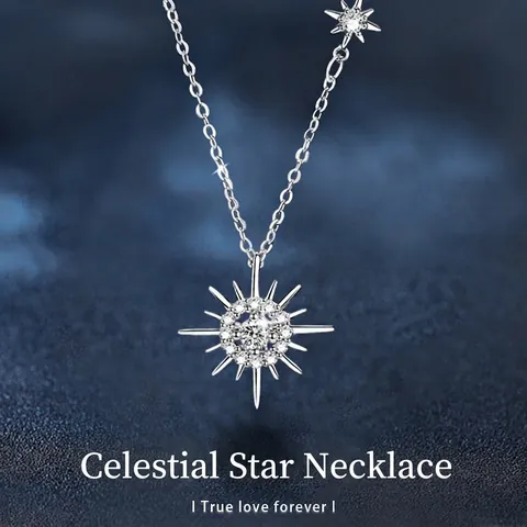 925 Sterling Silver Moissanite Starburst Necklace For Women Solar Star Moon Pendant D Color VVS1 With GRA Certificate Fashion Jewelry