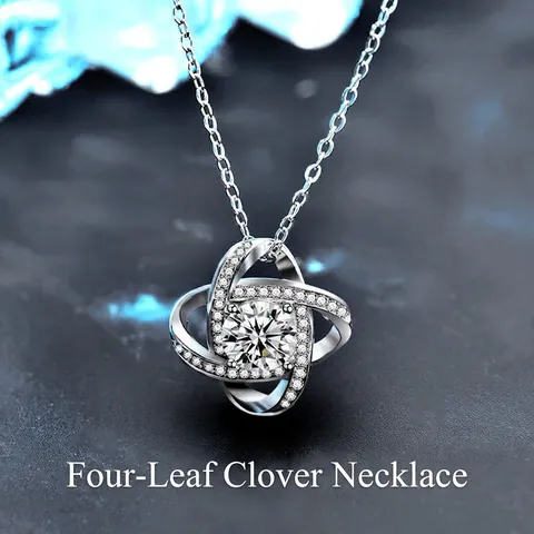 925 Sterling Silver 1ct Moissanite Clover Pendant Necklace For Women Round Cut D Color VVS1 With GRA Certificate Fine Jewelry