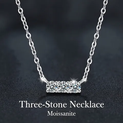 Collar de Moissanita de Plata de Ley 925 Color D VVS1 Colgante de Tres Piedras Cadena de Clavícula Minimalista Elegante Joyería