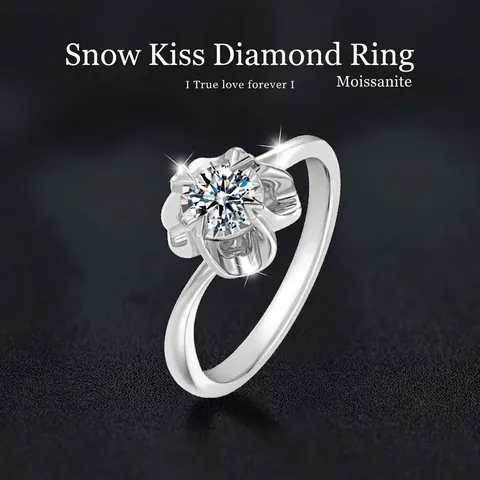 Élégante Bague en Argent Sterling 925 avec Moissanite pour Femme Design Fleur Baiser de Neige Luxueux Bague de Fiançailles Bijoux Mode