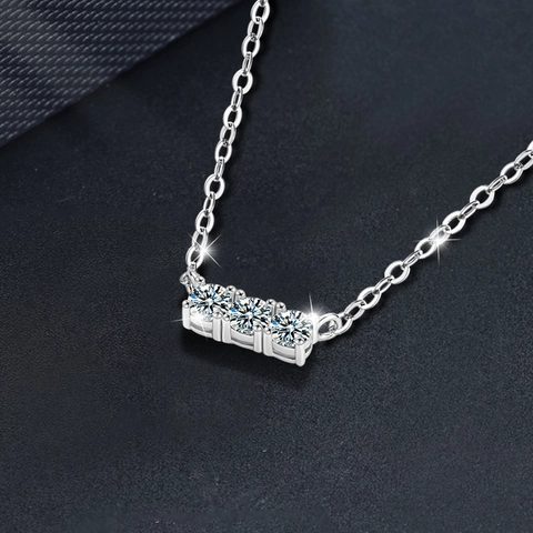 Collar de Moissanita de Plata de Ley 925 Color D VVS1 Colgante de Tres Piedras Cadena de Clavícula Minimalista Elegante Joyería