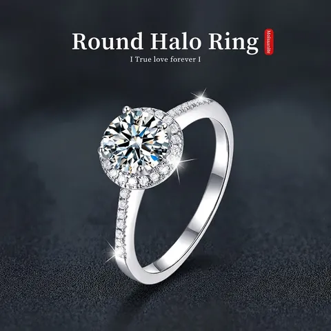 S925 Sterling Zilveren 1 Karaat Moissaniet Ring Voor Dames Ronde Halo Verloving Bruiloft Ring Hoge Kwaliteit Fonkelende Sieraden