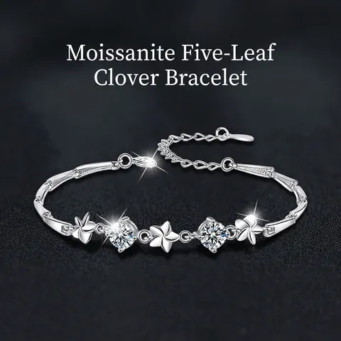 925 Sterling Silver Moissanite Five Leaf Clover Bracelet D Color VVS1 Moissanite Adjustable Luck Jewelry For Women Gift