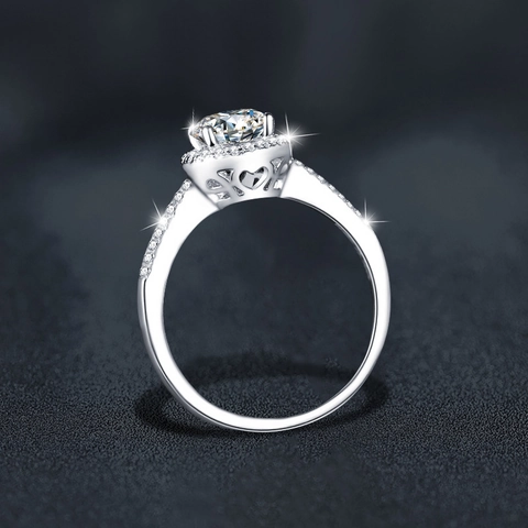 S925 Sterling Zilveren 1 Karaat Moissaniet Ring Voor Dames Ronde Halo Verloving Bruiloft Ring Hoge Kwaliteit Fonkelende Sieraden