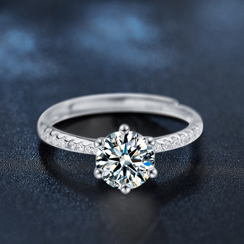 Moissanite Ring 925 Sterling Silver Classic Six Prong Adjustable Crown Ring For Women Engagement Wedding Jewelry Gift