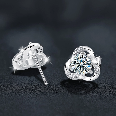 Luxury Clover Moissanite Stud Earrings With 925 Sterling Silver Earring Post D Color VVS1 Elegant Jewelry For Women